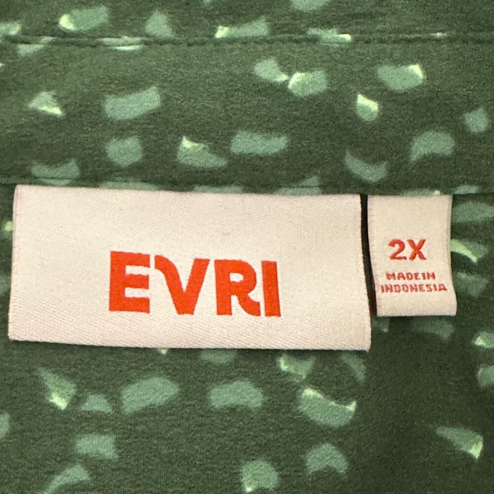 Evri Womens Plus Size 2X Button-Down Shirt Olive Green Abstract Career Capsule - Picture 4 of 8
